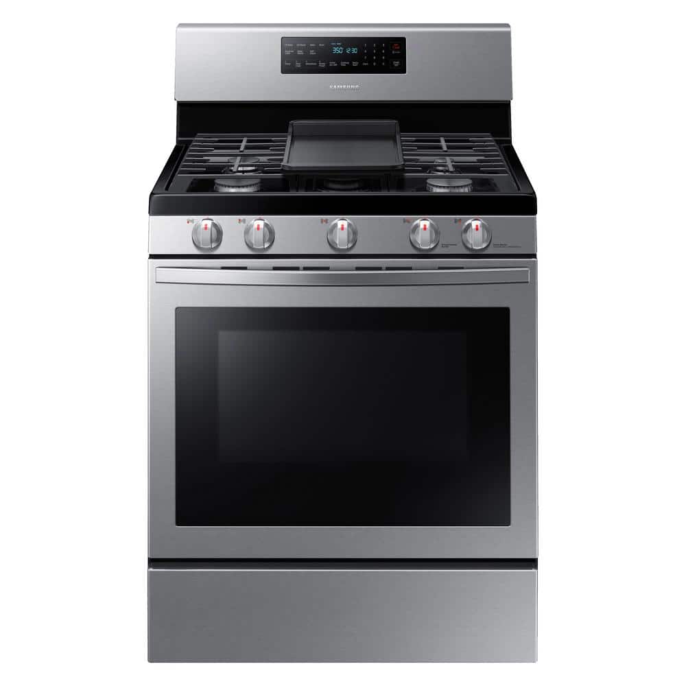 Samsung 30 In 5 8 Cu Ft Gas Range With Self Cleaning And Fan Convection Oven In Stainless Steel Nx58r5601ss The Home Depot
