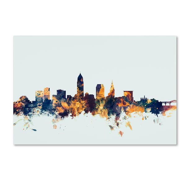 Trademark Fine Art 22 in. x 32 in. Cleveland Ohio Skyline Blue by Michael Tompsett Floater Frame Architecture Wall Art