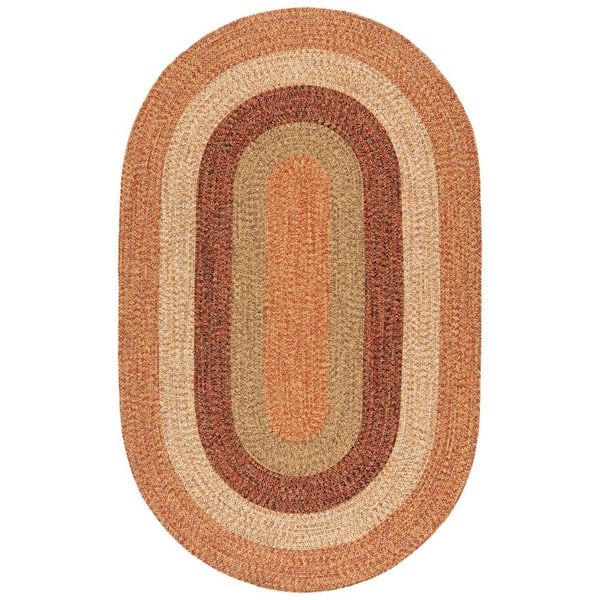 Braided Rust/Red 5 ft. x 8 ft. Machine Washable Solid Striped Border Oval Area Rug