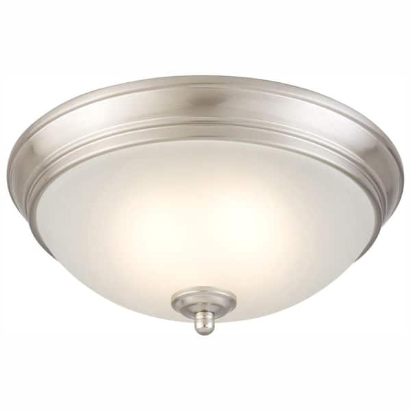 Commercial Electric 11 in. 60-Watt Equivalent Brushed Nickel Integrated LED Flush Mount with Frosted White Glass Shade