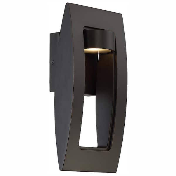 Home Decorators Collection Frolynn 12 in. 1-Light Oil Rubbed Bronze with Gold Highlights Outdoor Integrated LED Wall Lantern Sconce w/Etched Glass