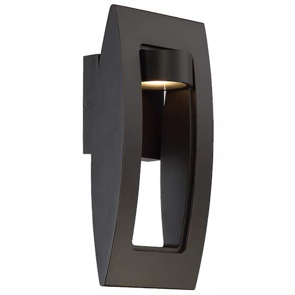 Frolynn 12 in. 1-Light Oil Rubbed Bronze with Gold Highlights Integrated LED Outdoor Wall Light Sconce w/Etched Glass