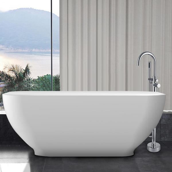 67 in. x 29.5 in. Stone Resin Solid Surface Freestanding Soaking Bathtub in White