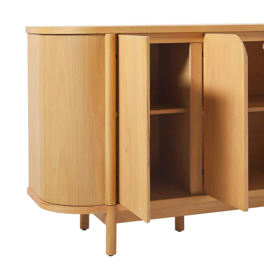 Modern Natural Solid Wood 70" Curved Sideboard Cabinet