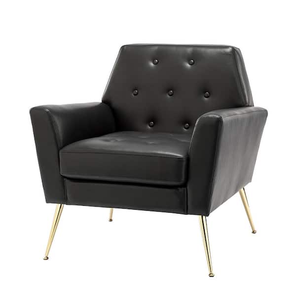JAYDEN CREATION Ilioneus Modern Black Polyurethane Button-tufted Geometric Shape Armchair with Gold Accent Legs