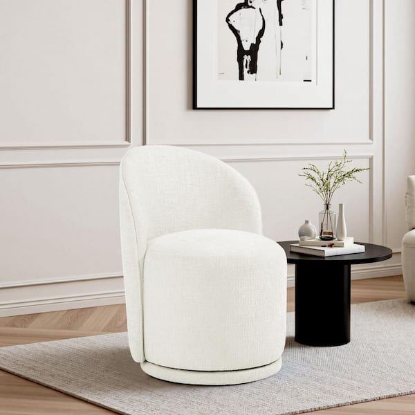 Beige Chenille Swivel Accent Barrel Chair (Set of 1)