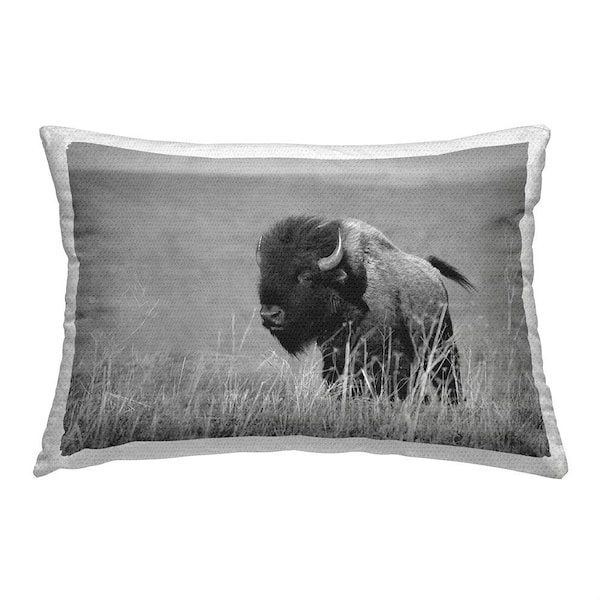 Stupell Industries Bison with Reeds Black Rectangular Outdoor Throw Pillow