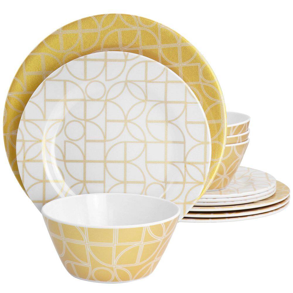 California Designs Summer Bloom 12 Piece Service For 4 Melamine Dinnerware Set in Gold price history on PriceWatchPro
