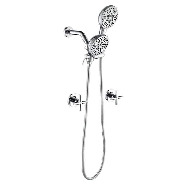 Double Handle 7-Spray Shower Faucet 1.8 GPM with Ceramic Disc Valves 2-in-1 Wall Mount Shower System in Polished Chrome