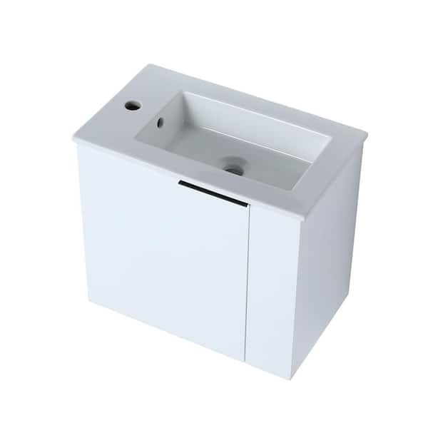 INSTER PETIT 22 in. W x 13 in. D x 19.68 in. H Single Sink Wall Mount Narrow Bath Vanity in White with White Ceramic Top Sink