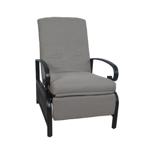 Black Metal Outdoor Recliner with Beige Cushions for Outdoor Reading, Sunbathing or Relaxation