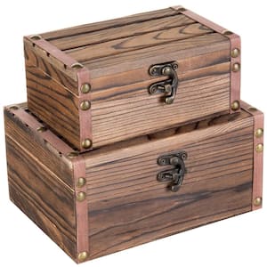 Rustic Brown Wood Decorative Box with Latch 2-Pack