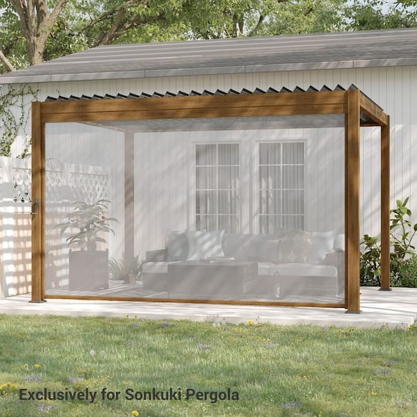 13 ft. Adjustable Height Multifunctional Pull-Down Privacy Screen for Pergola Accessories, Wood Grain