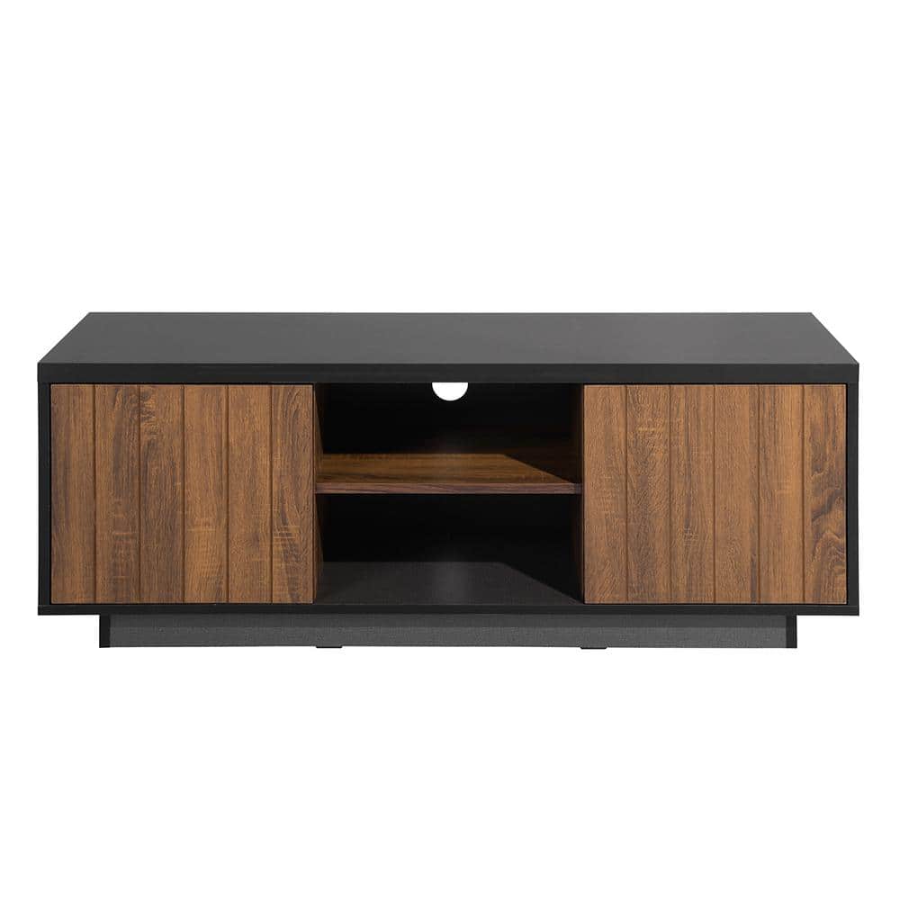 CIPACHO 47.2 in. Black and Brown Wood TV Stand with 5Storage