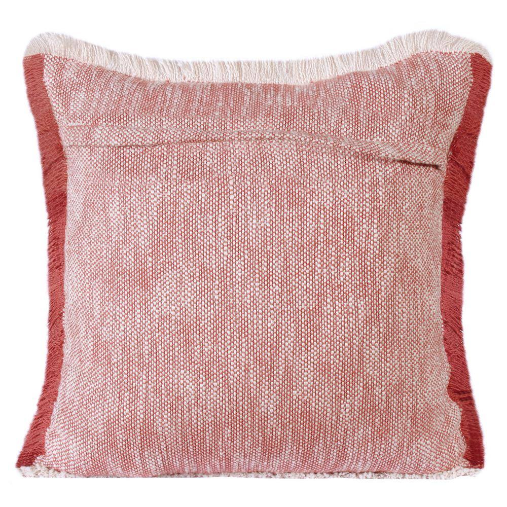 Sevita Auburn Red & White Cotton Fringe Square Throw Pillow - 20" x 20"