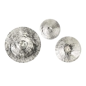 Silver Metal Textured Oversized Disc Wall Decor Home Decor for Living Room Bedroom Entryway Office (Set of 3)