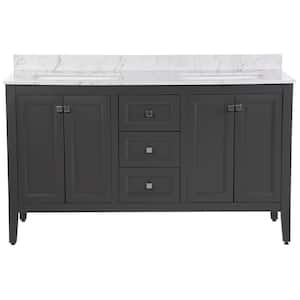 Darcy 61 in. W x 22 in. D x 39 in. H Double Sink Freestanding Bath Vanity in Shale Gray with Lunar Cultured Marble Top