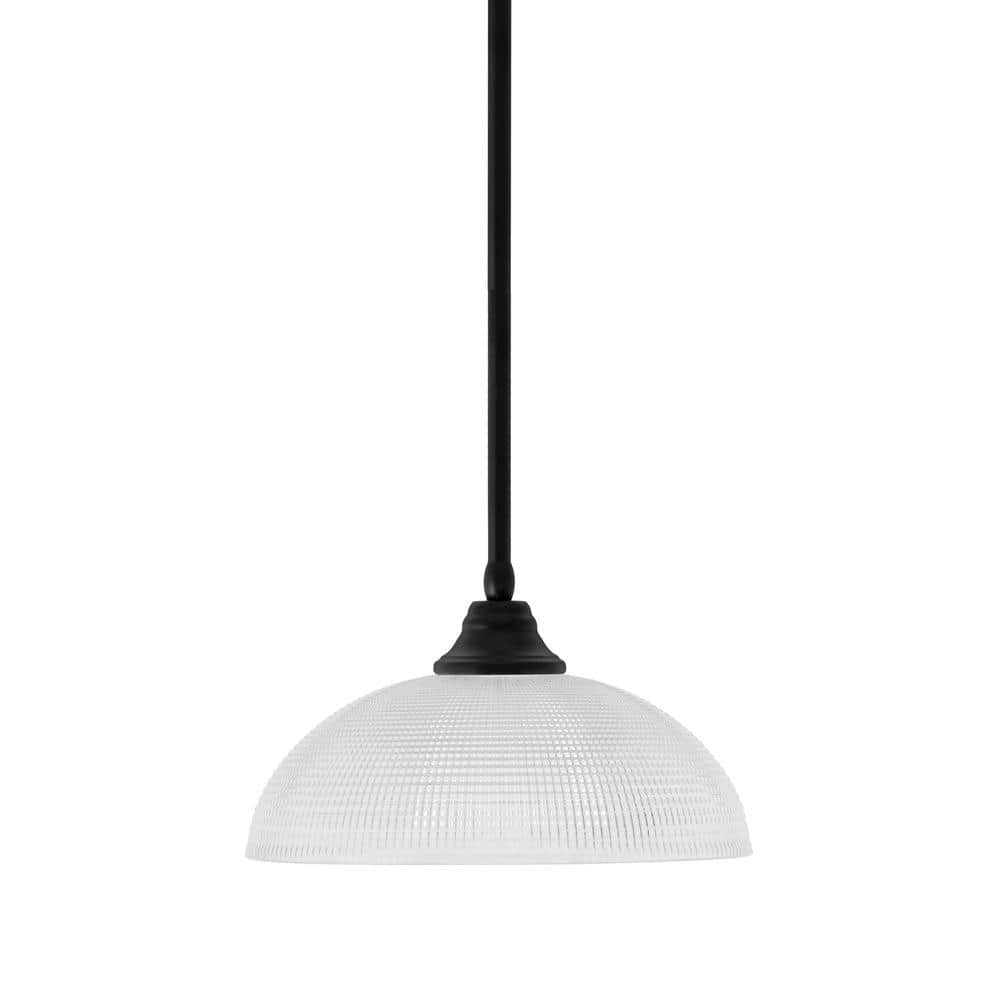 Sparta 100-Watt 1 Light Matte Black Shaded Pendant Light with 13 in. Clear 