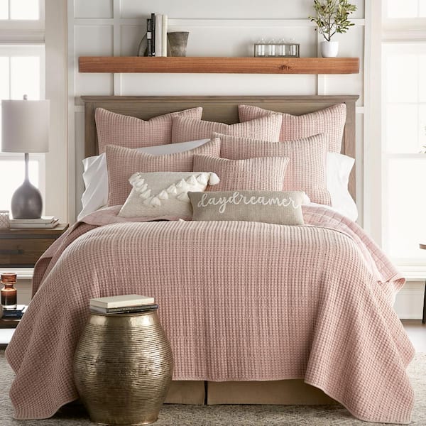 LEVTEX HOME Mills Waffle Blush 3-Piece Solid Cotton Full/Queen Quilt Set