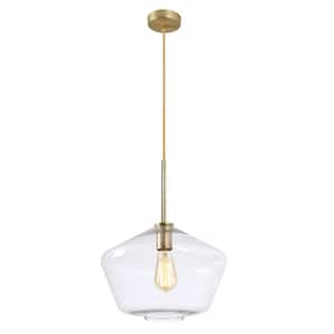 11.8 in. W x 10.4 in. H 1-Light Clear Glass Champagne Gold Pendant Light with Shade