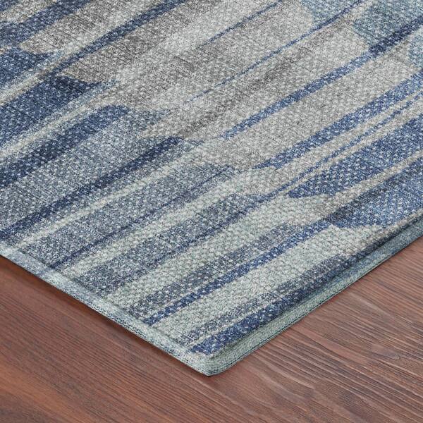 Mayfield Premium Machine Washable Abstract AMF2271 Denim 8 ft. x 8 ft. Round Rug