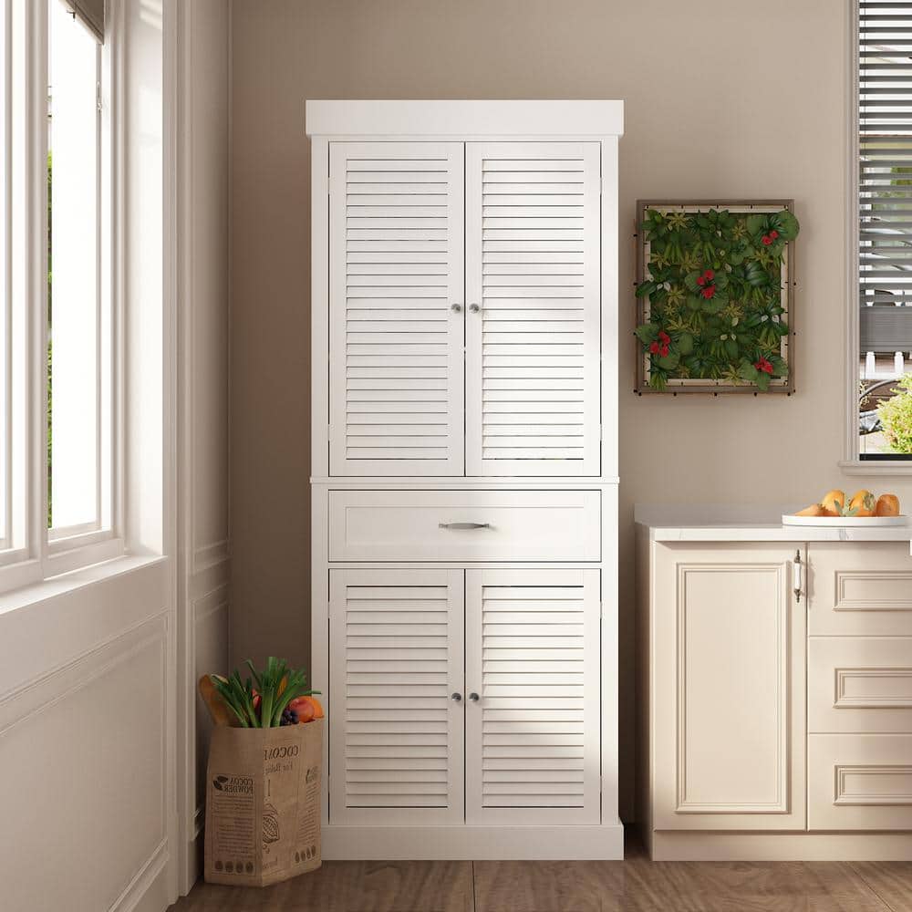 FUFU&GAGA White Paint Wood Storage Cabinet With 4-Shutter Doors