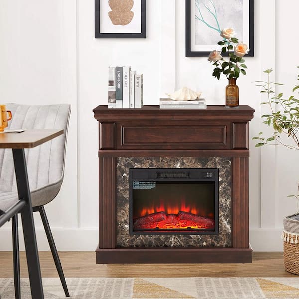 SUNRINX 41 in. W Freestanding Wooden Electric Fireplace with Mantel and Remote Control in Cherry