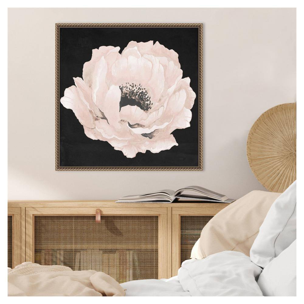 Pink Flower on Black Canvas with Beaded Frame 22 x 22-in.
