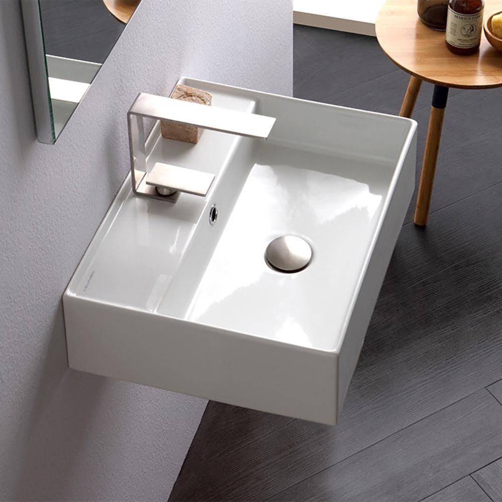 Scarabeo 15'' White Ceramic Rectangular Wall-Mount Bathroom Sink
