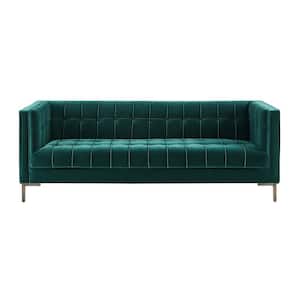 Isaac 84 in. W Velvet Straight Channel Stitch Sofa in Green
