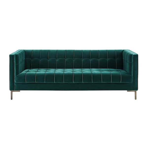 Steve Silver Isaac 84 in. W Velvet Straight Channel Stitch Sofa in Green