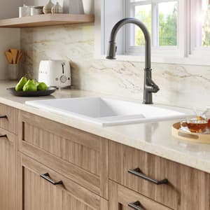 Drop-in Quartz Composite 33 in. Double Bowl Kitchen Sink in White