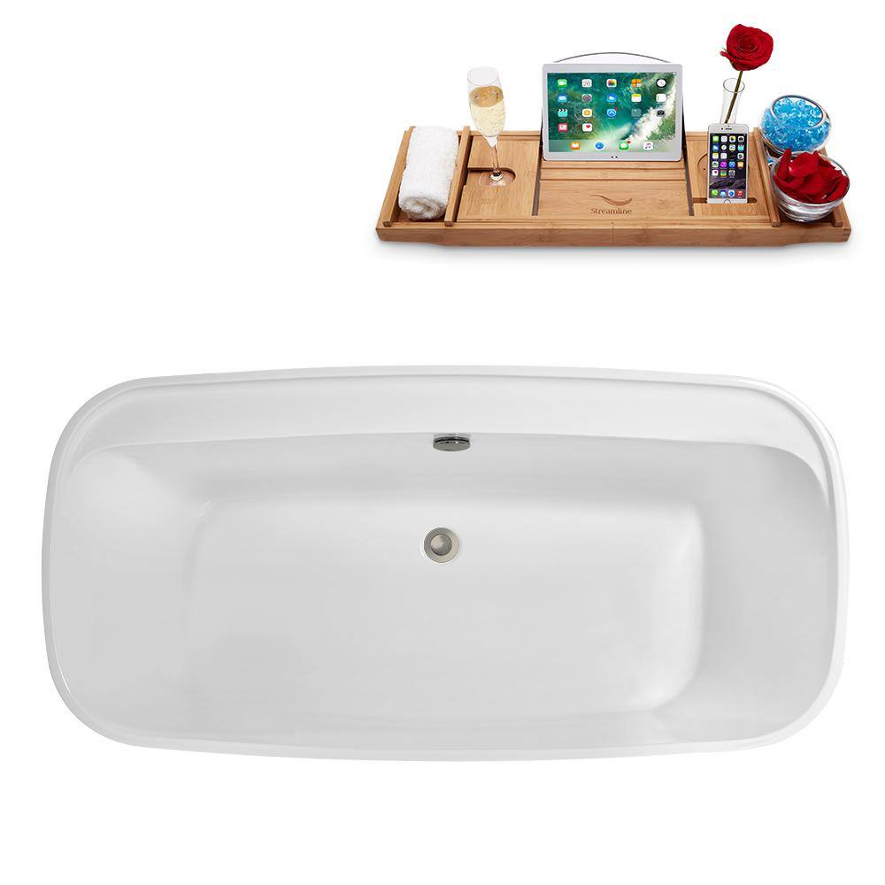 59" Glossy White Acrylic Freestanding Oval Bathtub with Gold Drain