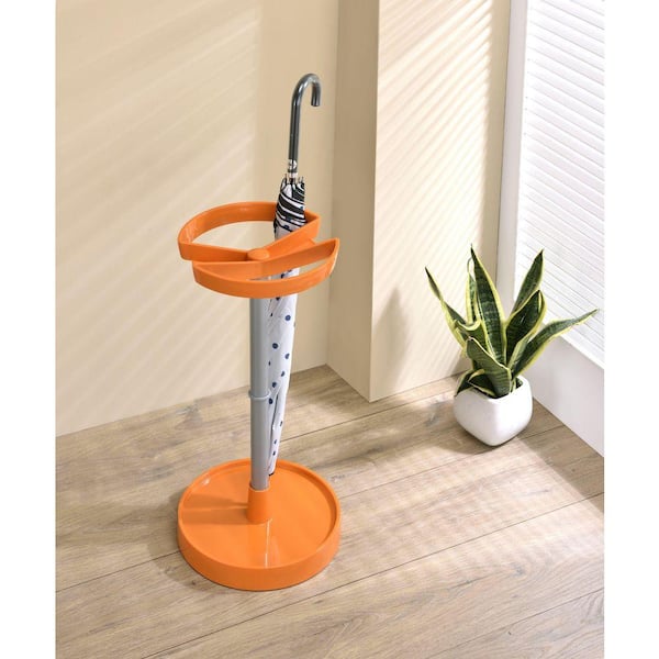 Telford Umbrella Stand, Orange Plastic and Silver Metal, Dimensions:12 in. W x 12 in. L x 25 in. H