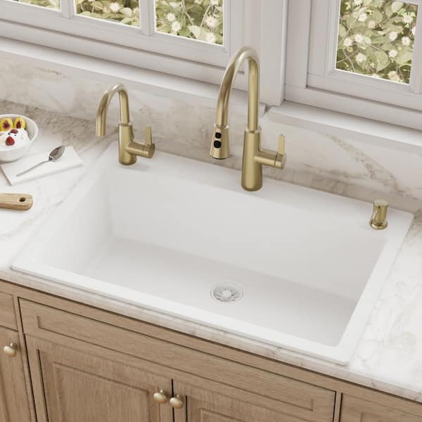 Drop-In Quartz/Granite Composite 33 in. 1-Hole Single Bowl Kitchen Sink in White