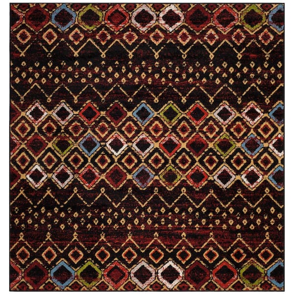 SAFAVIEH Amsterdam Black/Multi Doormat 3 ft. x 3 ft. Multi-Diamonds Chevron Square Area Rug
