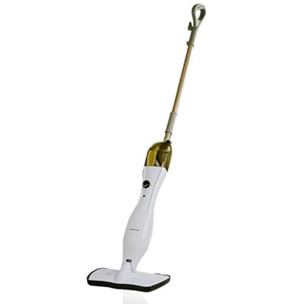 Ovente Electric Steam Mop 900-Watt 500 ml Water Tank Carpet Glider and Microfiber Pad Swivel Head White