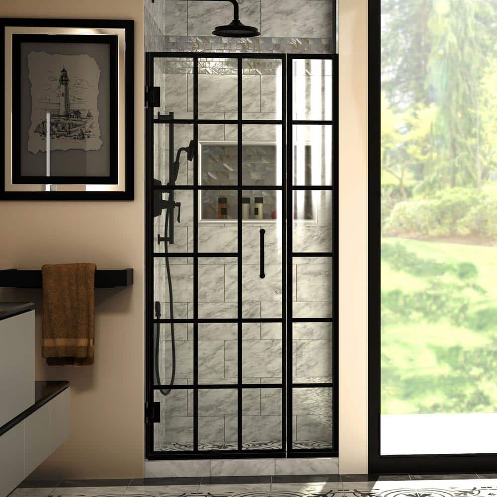 Toulon 34'' x 72'' Black Frameless Hinged Shower Door