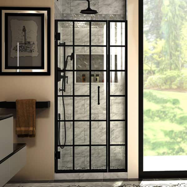 DreamLine Unidoor Toulon 34 in. to 34 1/2 in. W x 72 in. H Frameless Hinged Shower Door in Matte Black