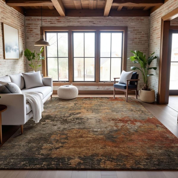 Mayfield Premium Machine Washable Abstract AMF1216 Khaki 5 ft. x 7 ft. 6 in. Area Rug
