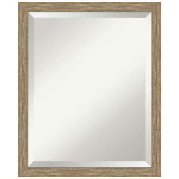 Amanti Art Woodgrain Stripe 18 in. x 22 in. Beveled Casual Rectangle Wood Framed Wall Mirror in Brown