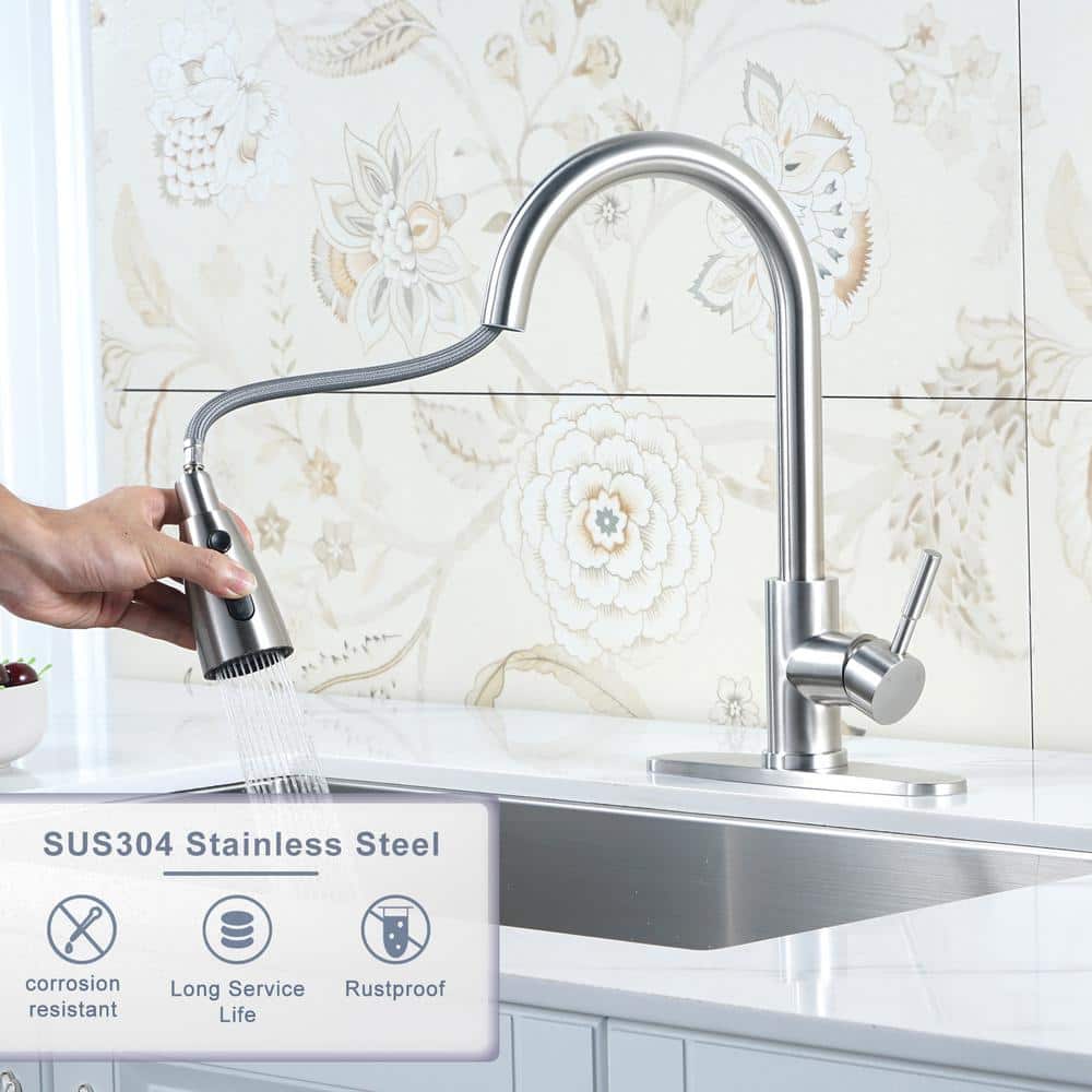 Brushed Nickel Single Handle Pull Down Kitchen Faucet