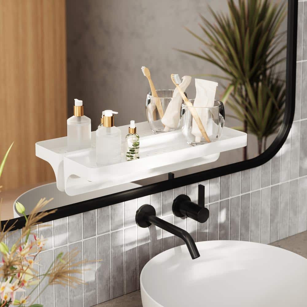 White Plastic Modern Suction Mount Shower Shelf