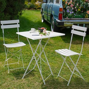 3-Piece Patio Bistro Set with Metal Foldable Table and Chairs