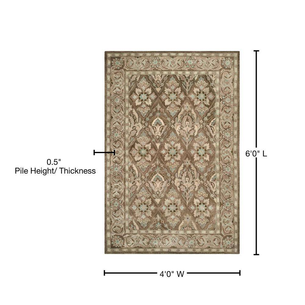 Anatolia Brown and Beige Floral Wool 4' x 6' Rug