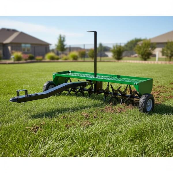 Heavy-Duty Black Green 48-Inch Tow Behind Manual Lawn Aerator for Garden,Yard,Farm