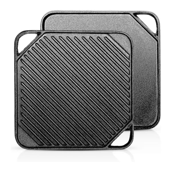 1-Piece 10.6 in. Cast Iron Reversible Nonstick Grill Pan Griddle Plate Dual-Sided for Oven, Stove, Fire, Black