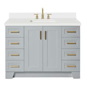 Taylor 49 in. W x 22 in. D x 36 in. H Freestanding Bath Vanity in Grey with Pure White Quartz Top