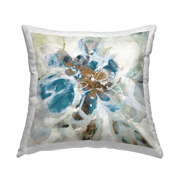 Blue Floral Abstraction Blue Square Outdoor Throw Pillow