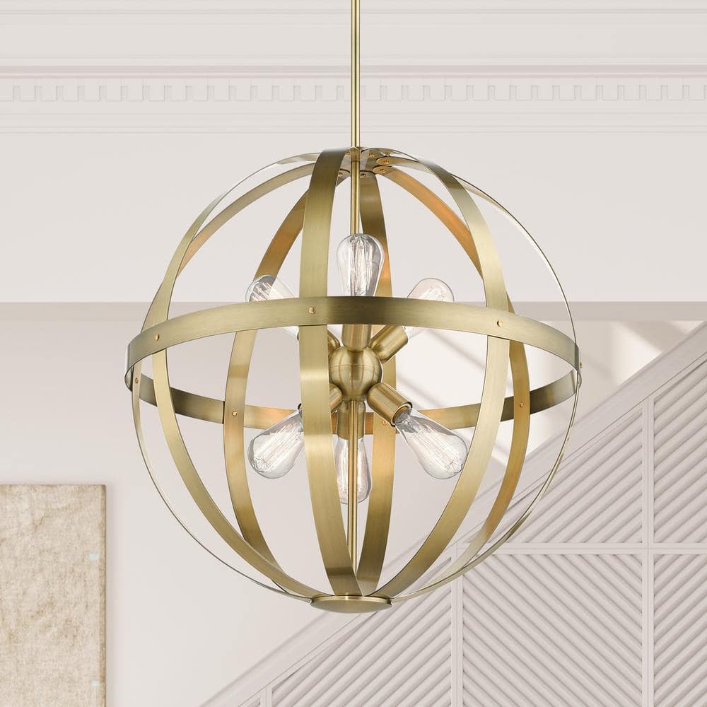 Antique Brass Sputnik 6-Light Globe Pendant Chandelier